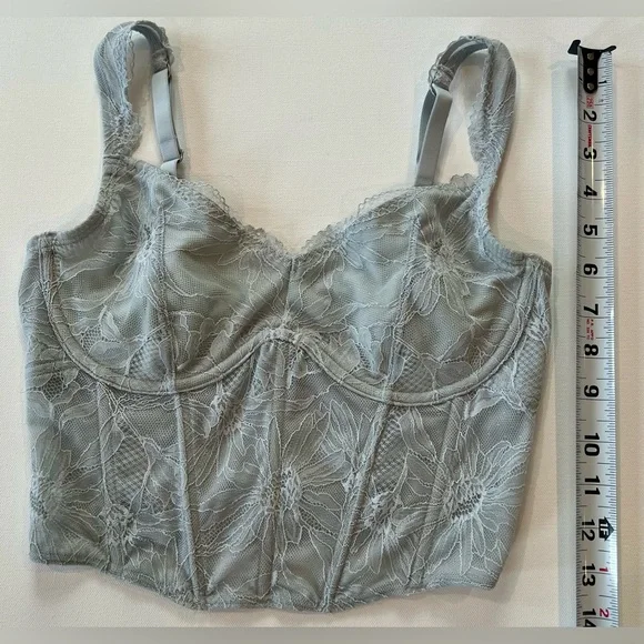 Gilly Hicks Lace Bustier in Soft Gray Floral Stitching Medium - Picture 2 of 9